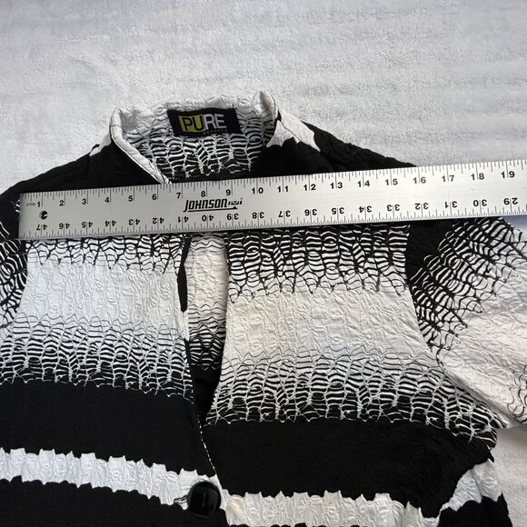 Pure Essence Womens Crinkle Textured Striped Button-Front Swing Jacket Black - Picture 4 of 7